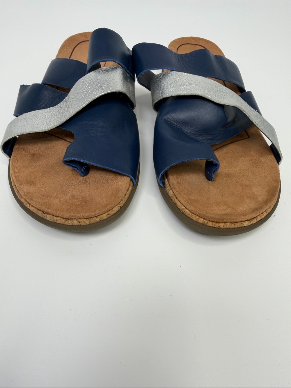 Vionic Blue & Silver Luelle Strappy Toe Loop Leather Slide Sandals Size 8.5 - Picture 2 of 9